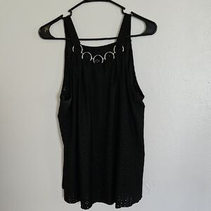 SHEIN Black Eyelet Tank Top with Ring Detail